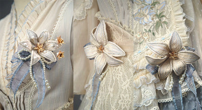 (BFM)Fantastic Wind~Leno Lily~Elegant Lolita JSK Dress Full Set Embroidered PH Style S Blue-Lily (two flowers on chest and apron) 
