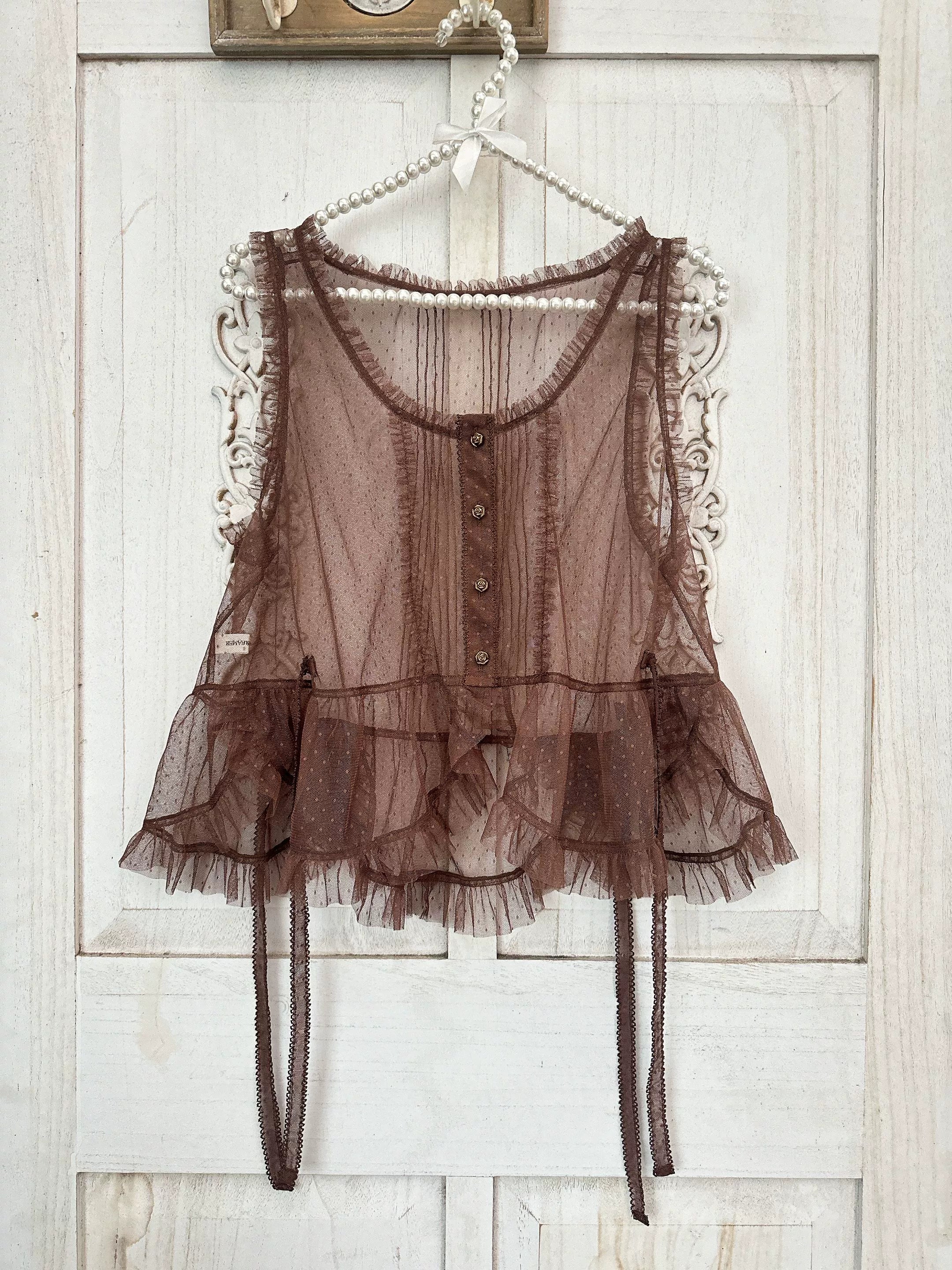 Sweet Dreamer~Antique Wall~Classic Vintage Lolita Vest Tulle Polka Dot Vest 41474:698996