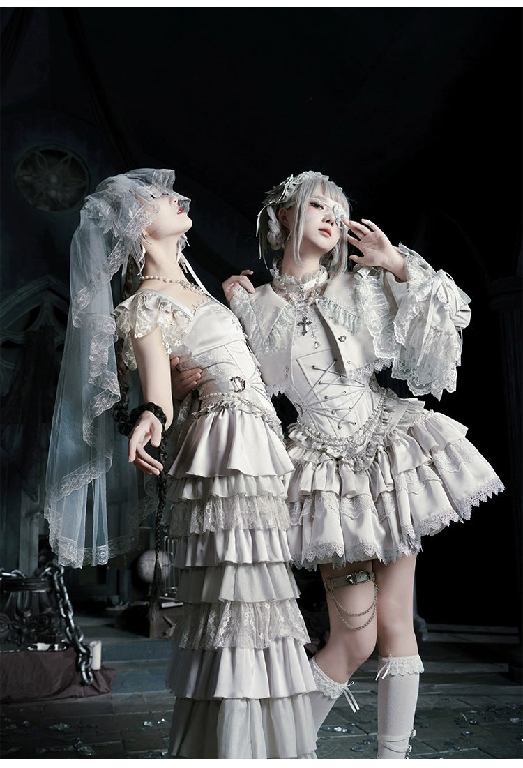 With PUJI - Letter and Poetry · Humanoid Robot - Silver Gothic Lolita Mermaid Skirt Set 43861:787627