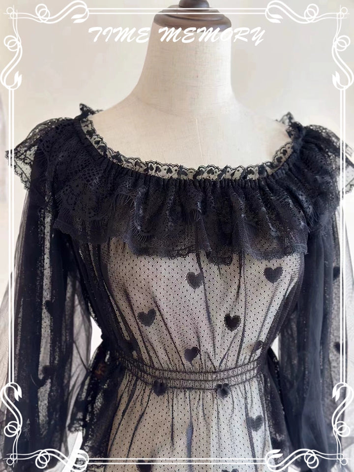 Time Memory~Layered Heart~Sheer Classic Shirt with Mutton Sleeves & Polka Dot 42821:757756