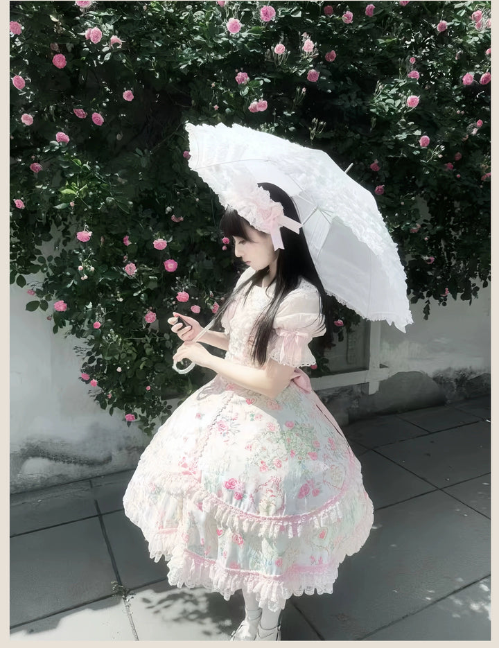 TaTaTa Lolita~Spring 2025~Old School Lolita Jumper Dress with Floral Prints & Lace