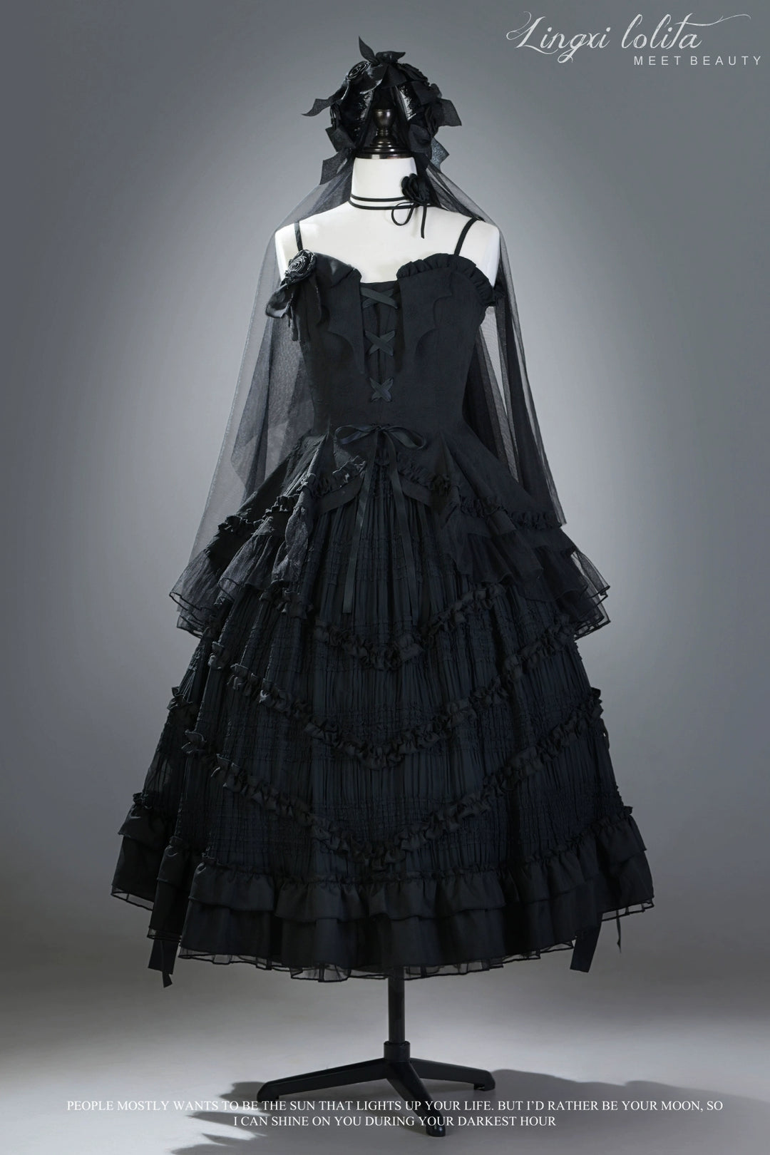 Lingxi Lolita~Rose Wing~Gothic Lolita Tiered Skirt Set   