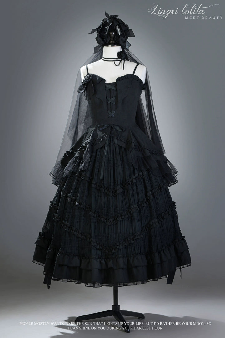 Lingxi Lolita~Rose Wing~Gothic Lolita Tiered Skirt Set   