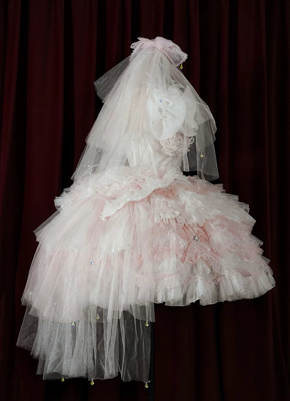 Sweet Lolita Accessories, Bow & Crystal Decor for Tea Party One Size Crystal Light Pink Veil Only