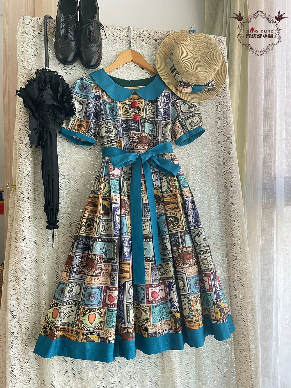 Miss Cube - Antique Label - Retro Lolita OP Dress Short Sleeve Dress 35660:498676