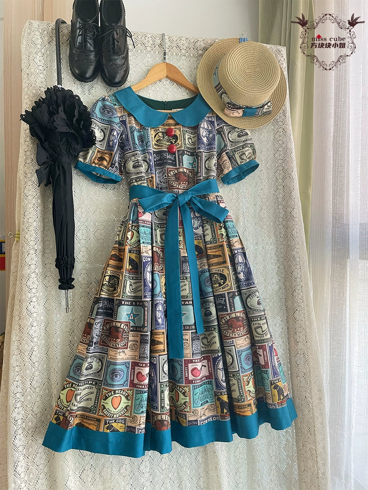 Miss Cube - Antique Label - Retro Lolita OP Dress Short Sleeve Dress 35660:498676