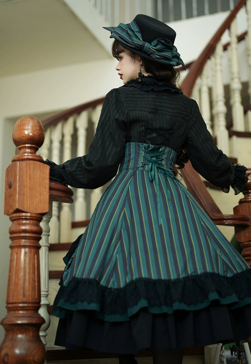 (Buyforme)Miss Point~Customized Lolita Elegant Striped High Waisted Fishbone SK   