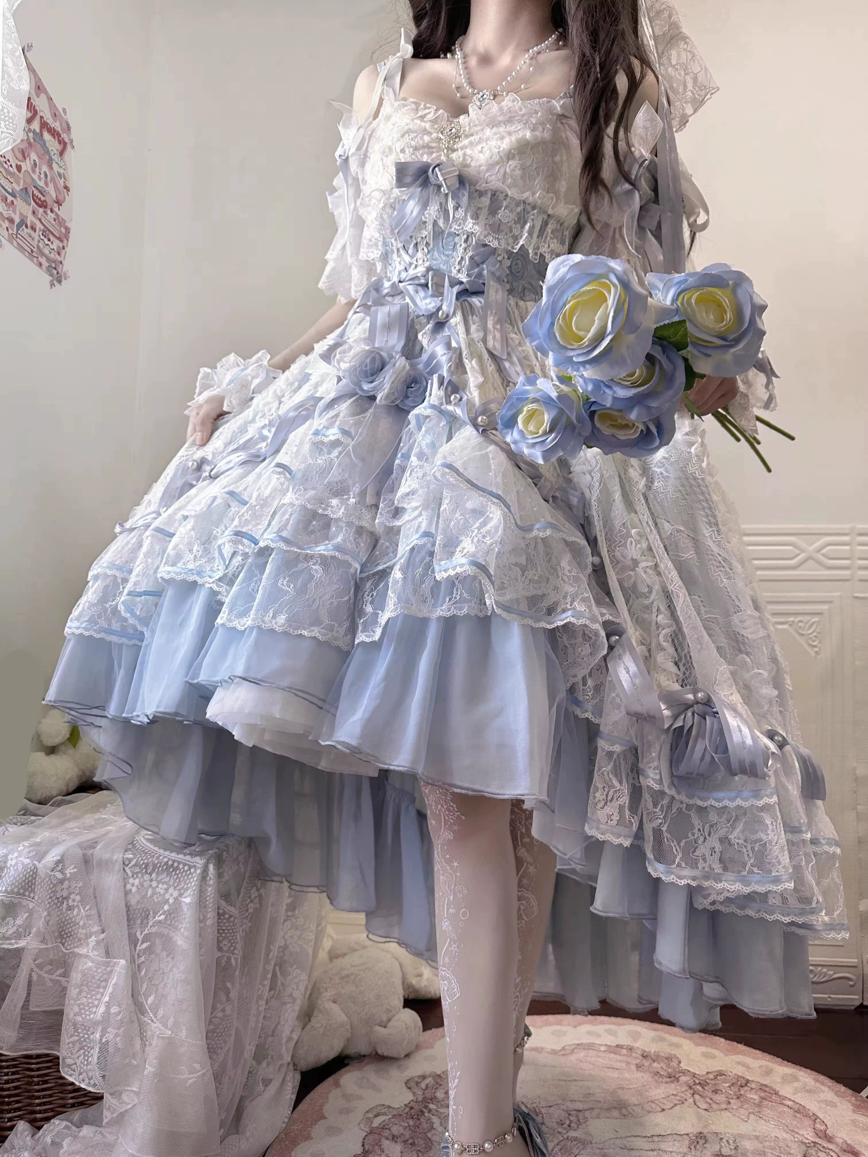 MieYe - Diana Rose - Bridal Lolita Dress Short Wedding OP with Accessories 41638:708638