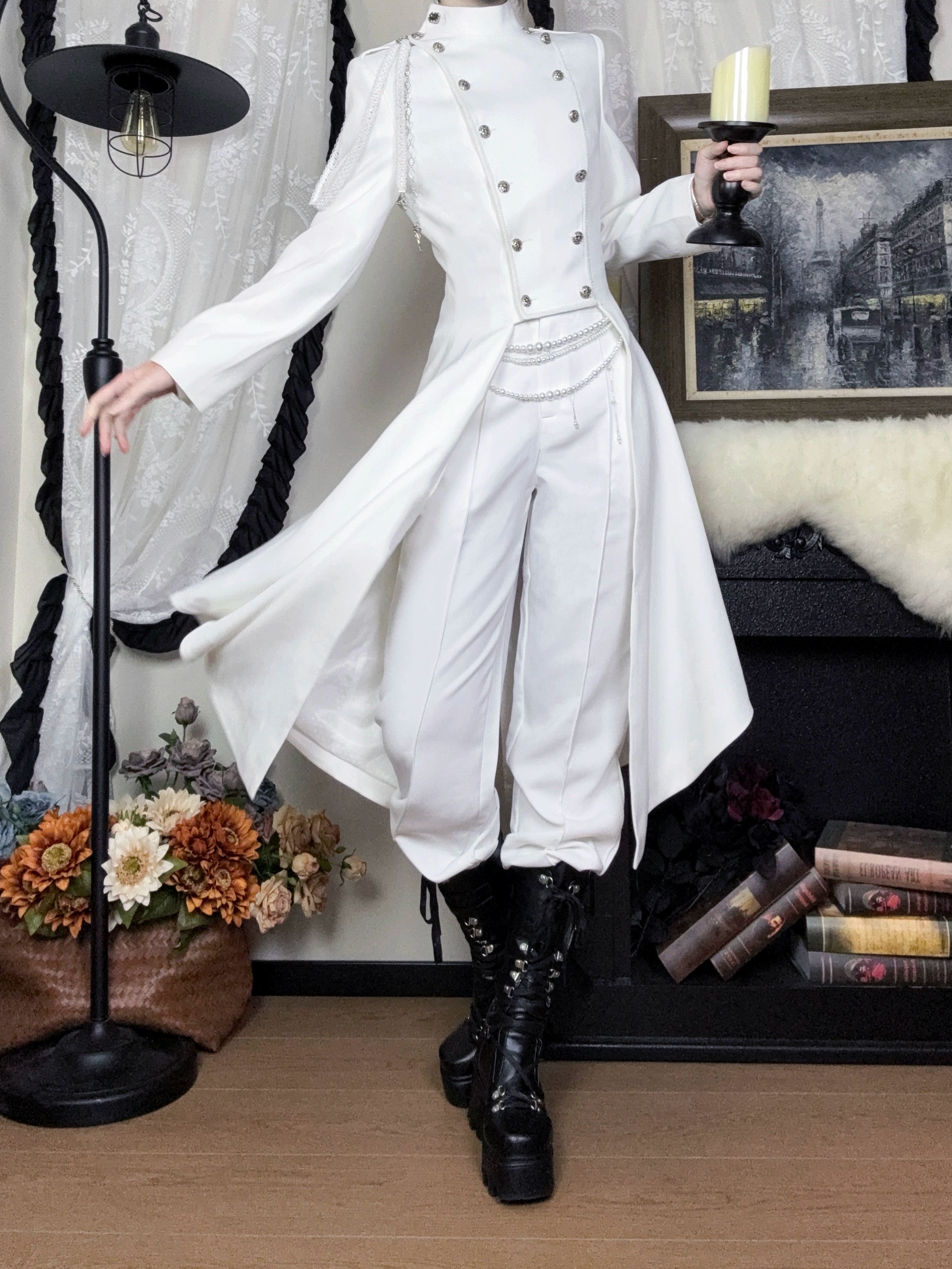 Galaxy Key - Eternal Night Moon - Double-Breasted Ouji Lolita Coat, Built-in Shoulder Pads 44342:805351