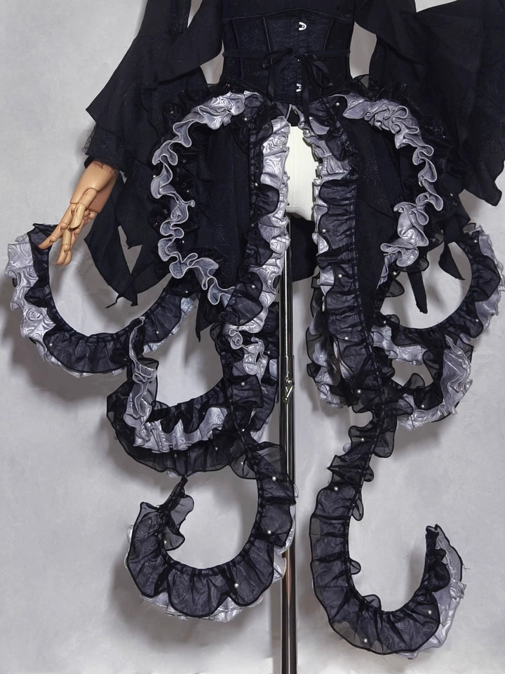 Camouflage Humanoid~Enigmatic Engulf~Ouji Lolita Shirt Tentacle-like Petticoat and Matching Blouse Black-grey tentacle-like petticoat (with eight free pins) only XS Long version