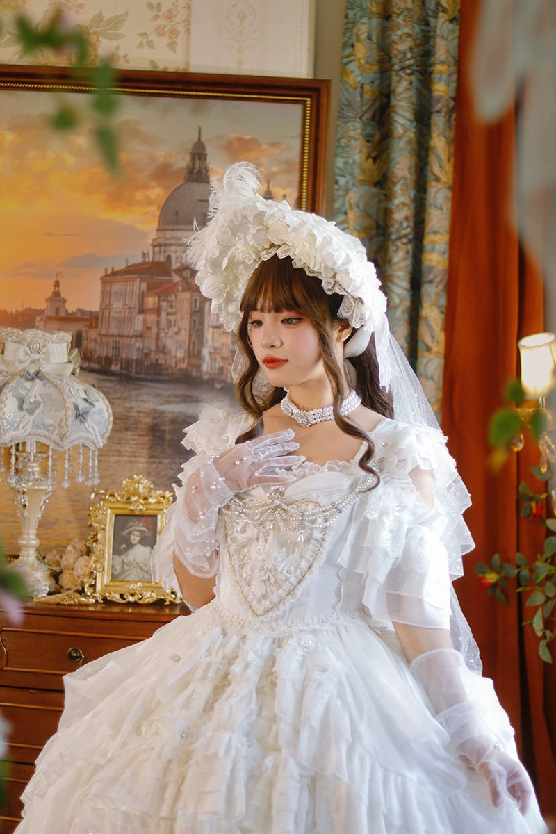 One Night~Dolores~Wedding White Lolita Dress Princess Bridal OP