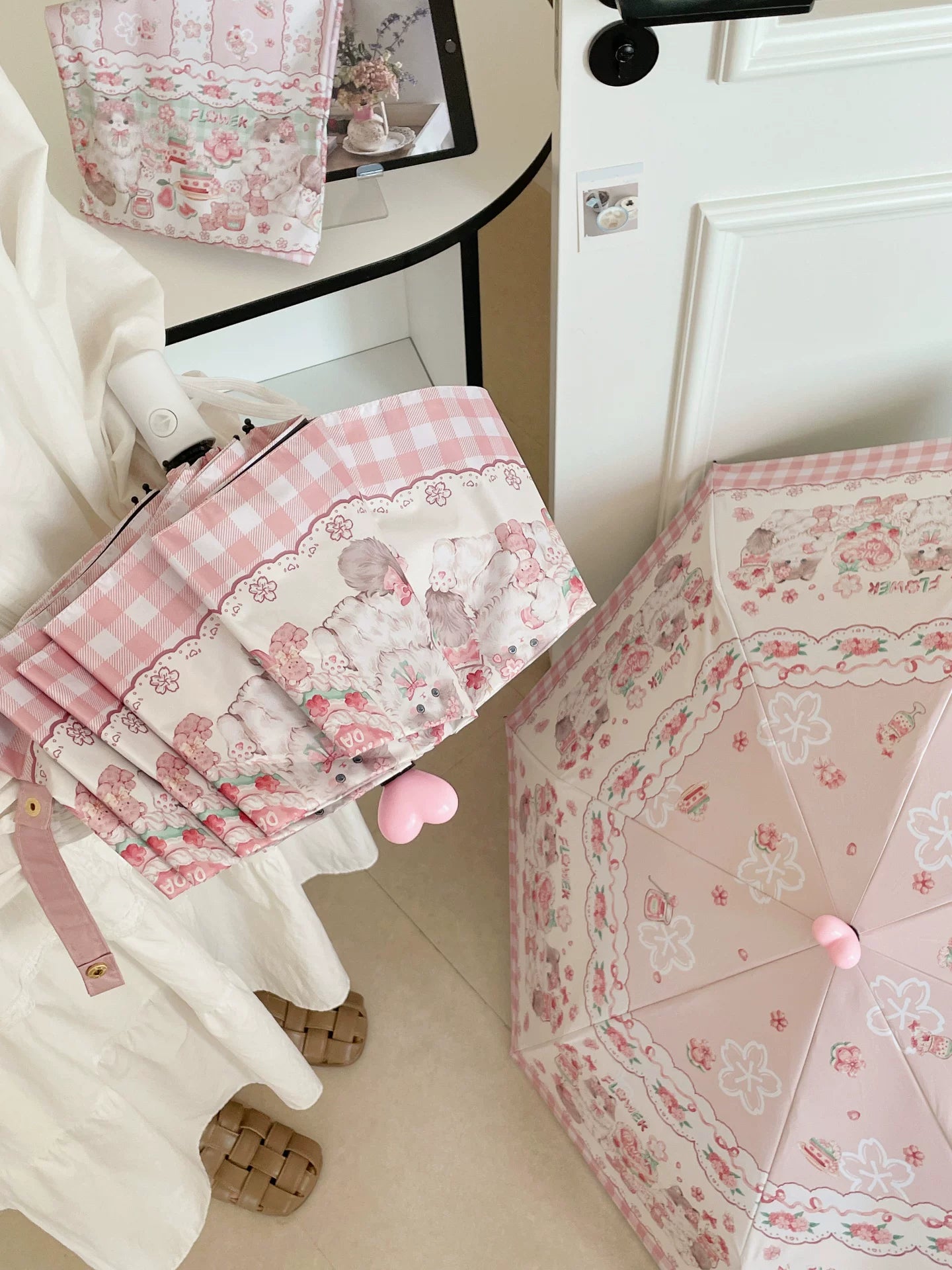 Foldable Printed UPF50+ Lolita Parasol with Black Coating 45587:853573