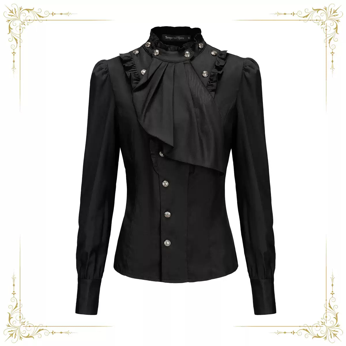 Immortal Thorn - Retro Ouji Lolita Blouse, Detachable Jabot Black XS
