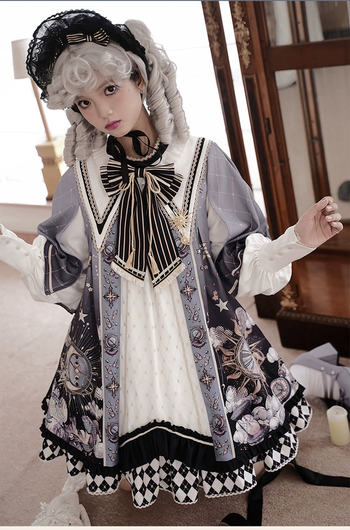 Honey Machine~The Secret Of Astrology~Kawaii Casual Lolita Printed OP Dress Long Sleeve   