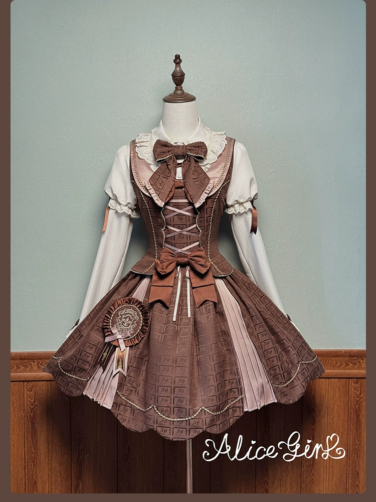 Alice Girl - Bear Chocolate Slab - Classic Lolita Pleated JSK & SK Dress, Side Zipper