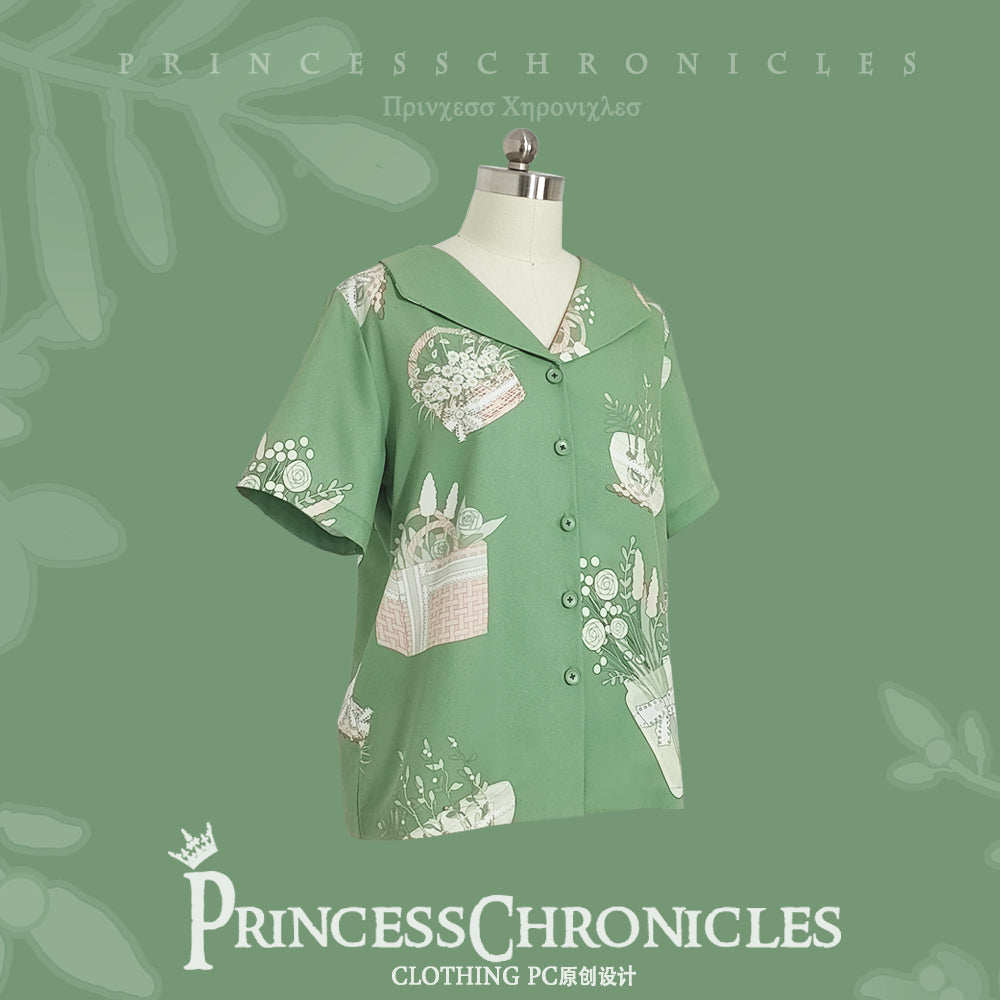 Princess Chronicles~Limited Flowering Time~Ouji Lolita Green Short Sleeve Shirt S short sleeve shirt