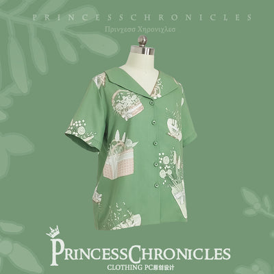 Princess Chronicles~Limited Flowering Time~Ouji Lolita Green Short Sleeve Shirt S short sleeve shirt 