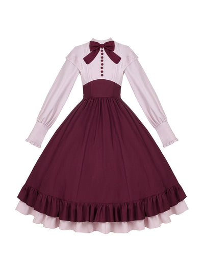 With PUJI~Christine~Elegant Lolita OP Dress Rose Embroidery Dress Purple OP (with bow) S 