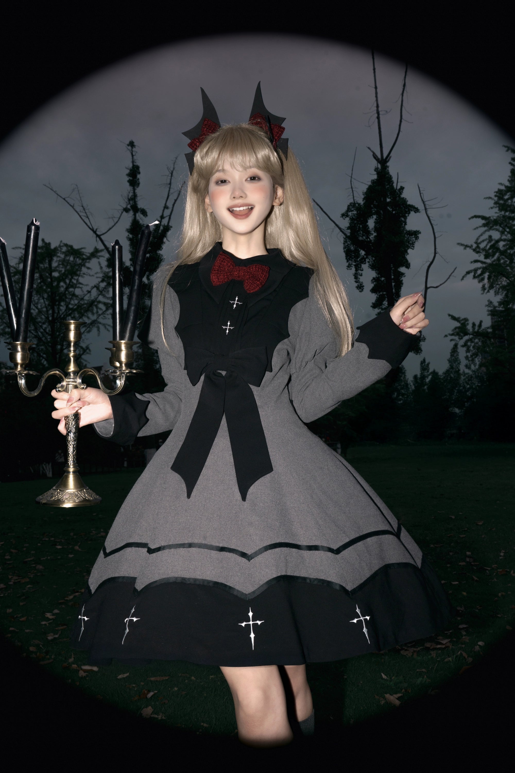 Polaris Lolita - Vampire Princess - Bat-Inspired Halloween Gothic Lolita OP Dress 43386:774861