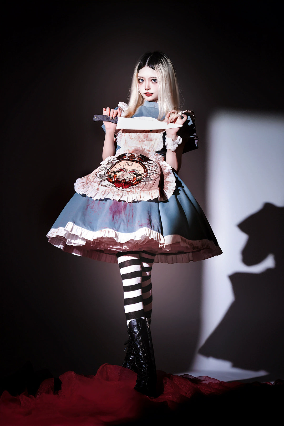 YourHighness~Dark Fairy Tale Alice~Gothic Lolita OP Dress Bloodstained Horror OP Embroidered Apron   