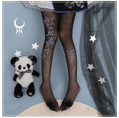 Yidhra~Resplendent flower Qiki~Elegant Lolita Pantyhose Velvet Pantyhoses Summer Free size Black thin · Silk 20D 