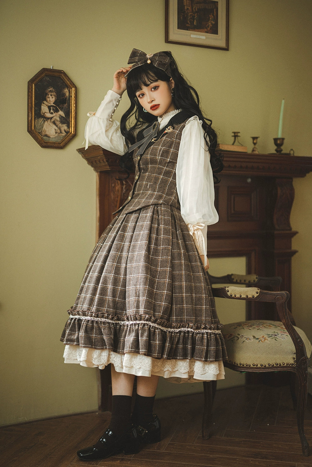 (BFM)Miss Point~Rose~Elegant Lolita Fishbone Grid Skirt Customized 32512:384926