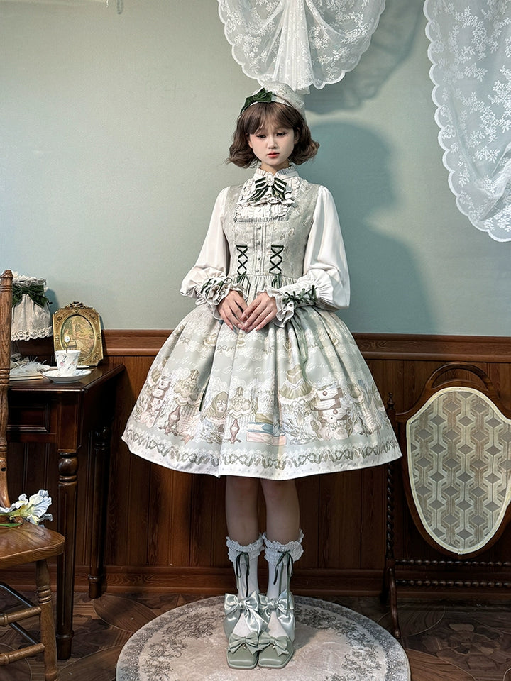 Alice Girl~Iris Study Room~Elegant Lolita JSK Classic Lolita Dress With Square Neck XS Green JSK only 