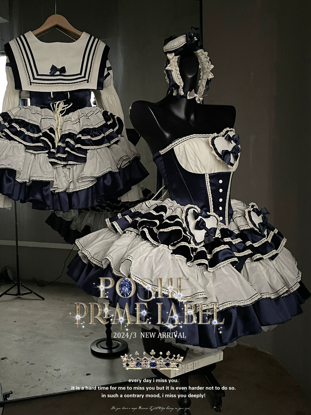 POSHEPOSE~Girl's Shore~High-End Sailor Lolita Dress Set   