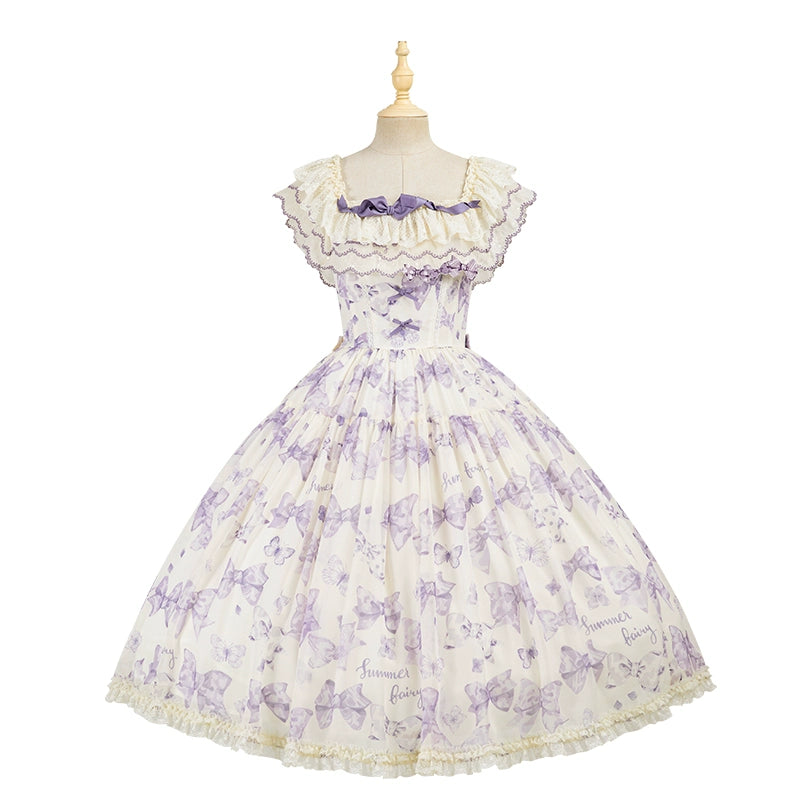 Summer Fairy~Eternal Garden~Sweet Lolita Dress Suit Elegant Open-Shoulder OP and JSK (L M S XL XS) 42066:724791