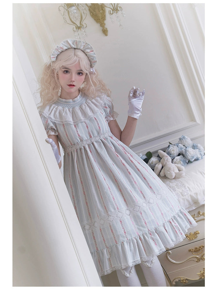 With PUJI~Annie's Dreamland~Cotton Lolita OP Dress Doll Collar Summer Dress   