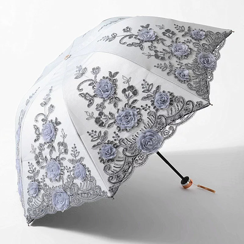 Foldable Lolita Parasol, Floral and Embroidery Detail 45591:855733