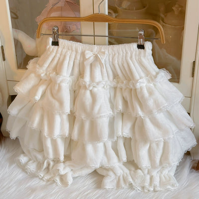 White Sugar Girl~Winter Lolita Bloomer Sweet Cake Leggings Free size White (plush fabric) 