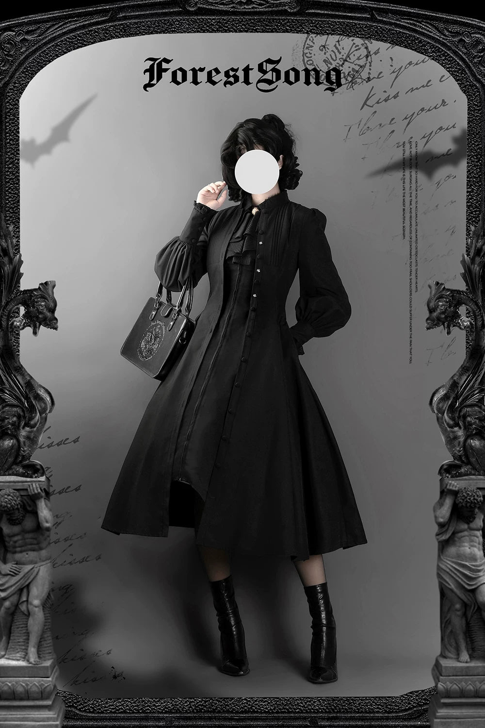 Astrea - Black Classic Lolita Long OP Dress, Side Pockets