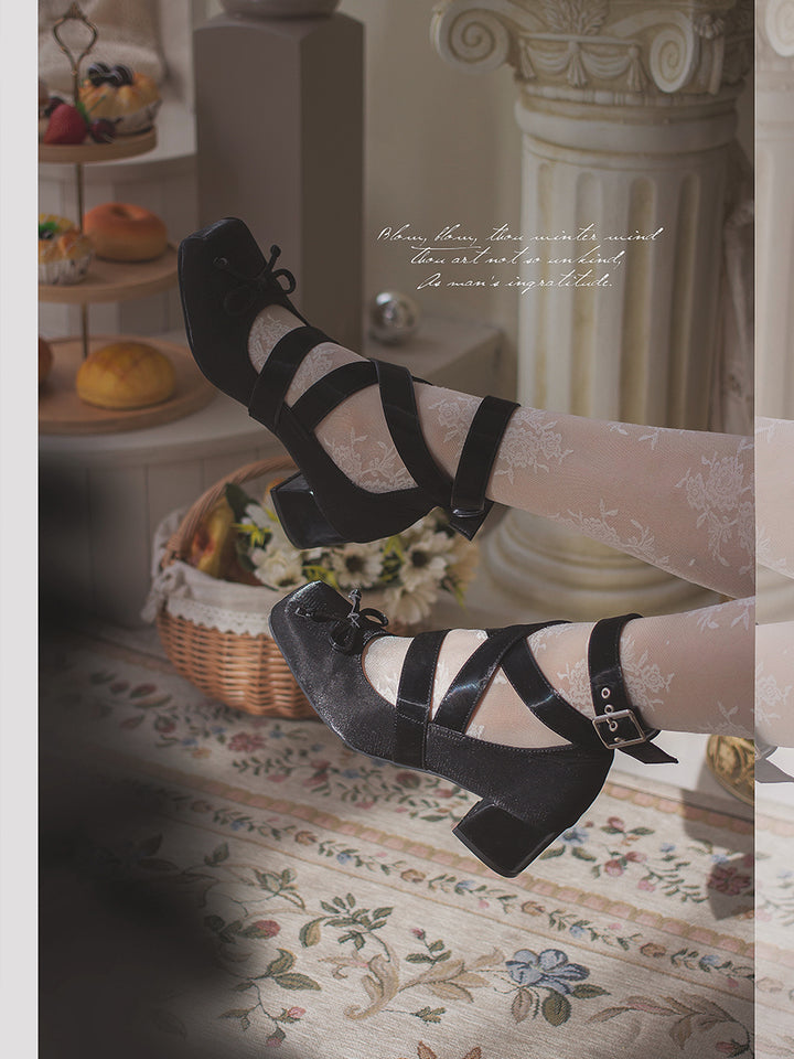 (BFM)MODO~Elegant Lolita Shoes Ballet Round-toe Mid-heel Shoes   