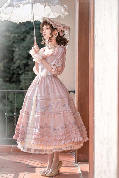 (BFM)Two Rural Cats~Country Lolita Dress Daily Elegant OP with Embroidery   