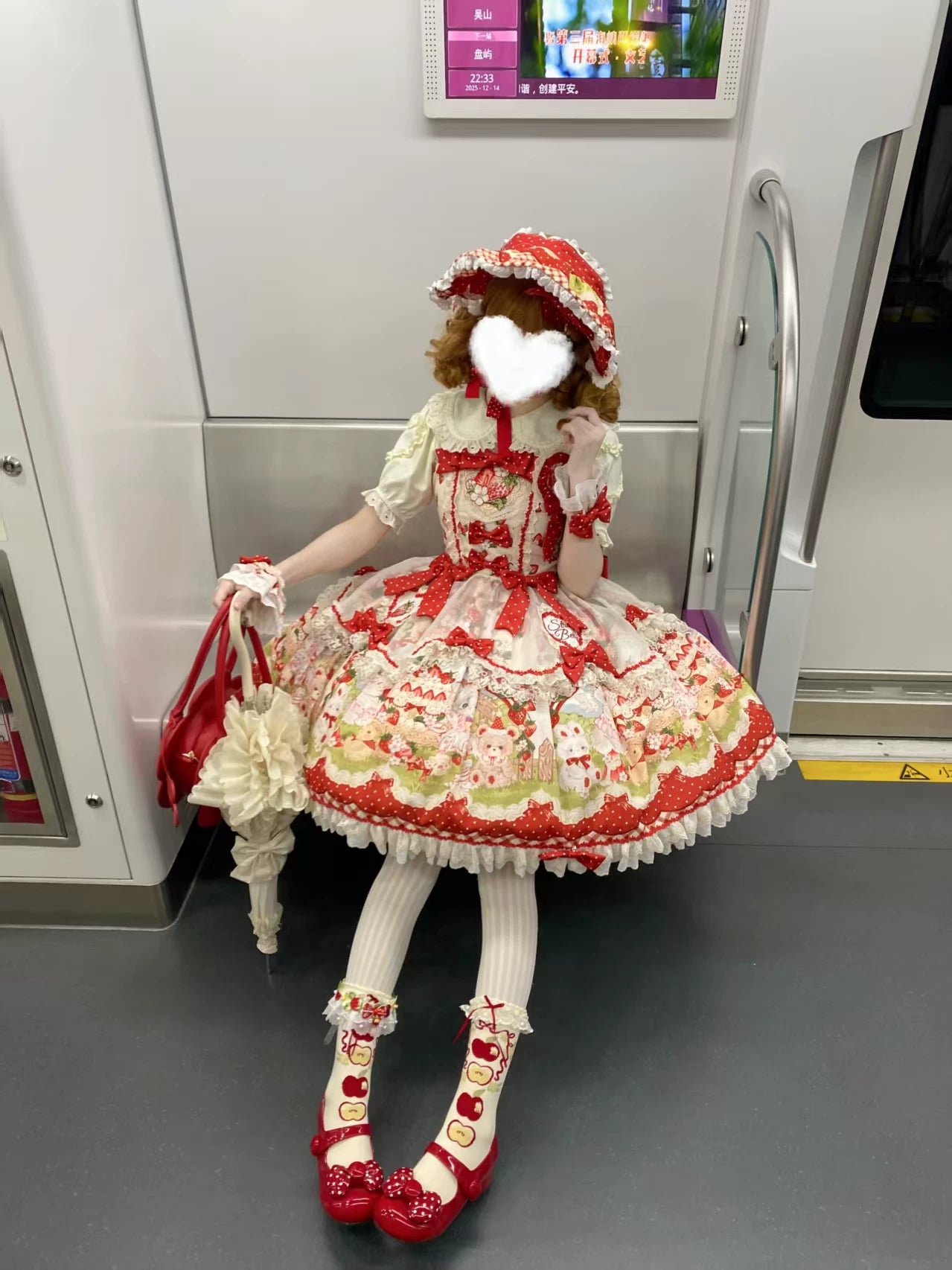 Strawberry Cat - Printed Sweet Lolita JSK Dress, Embroidered Strawberry