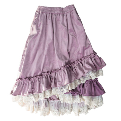 (BFM)Pinkwink~Night Star Autumn Purple Skirt Lace Irregular Hem SK Free size Purple and contrasting color 