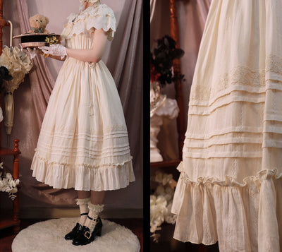 Little Dipper~Daily Lolita Solid Color Dress Set Multicolors free size light apricot long OP 