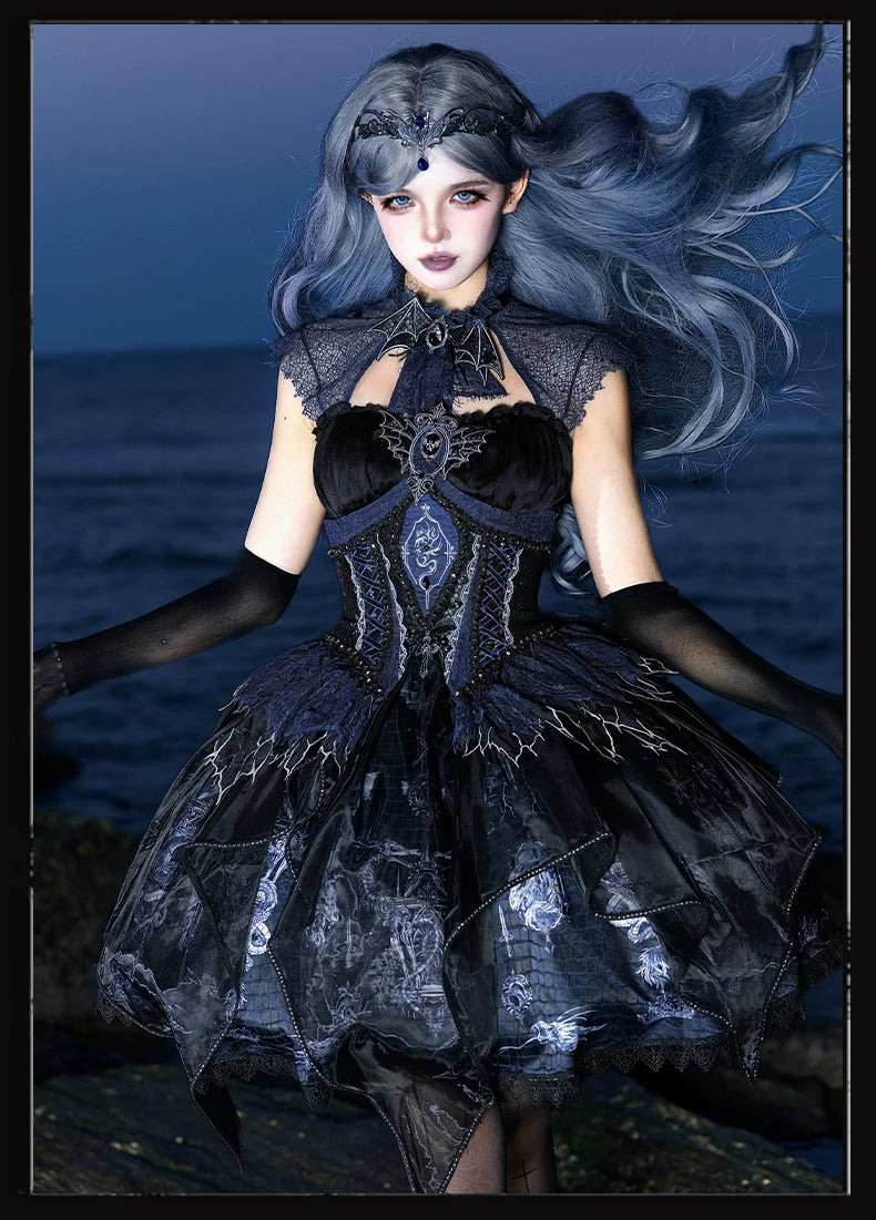 Bone Dragon - Gothic Lolita Corset JSK Dress Set with Embroidery (2XL L M S XL XS / Pre-order) 45654:856903