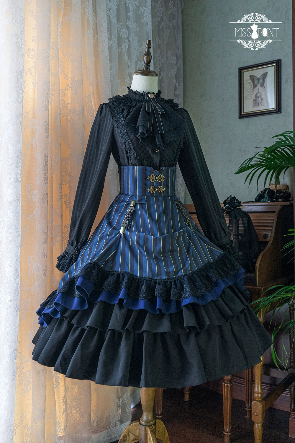 (Buyforme)Miss Point~Customized Lolita Elegant Striped High Waisted Fishbone SK   