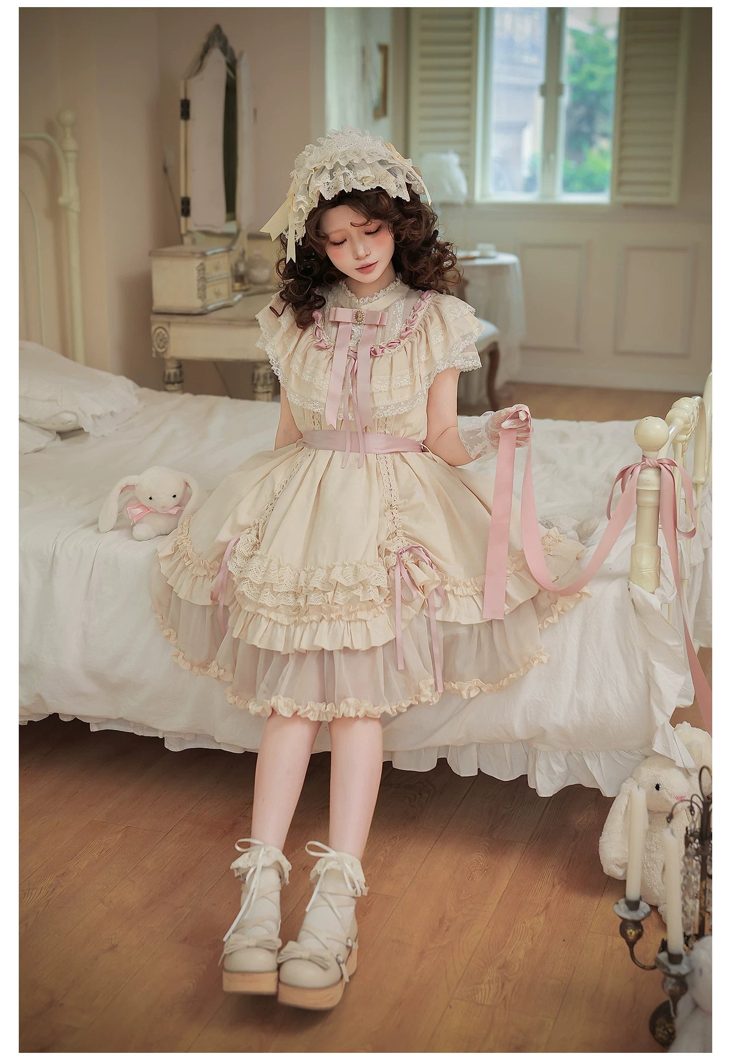 Lily's Dream - Cotton Lining Classic Lolita OP, Drawstring Liftable Hem 45539:854783