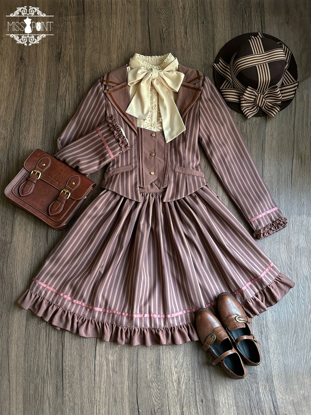 Miss Point~Classical Chocolate~Classic Lolita Jacket Elegant Striped Short Outwear 40812:676502