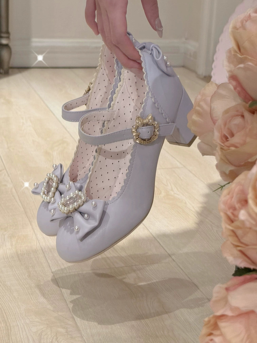 Pure Tea For Dream~Vintage Gemstone~Sweet Lolita Shoes Round Toe Heels with Bow 41836:715386