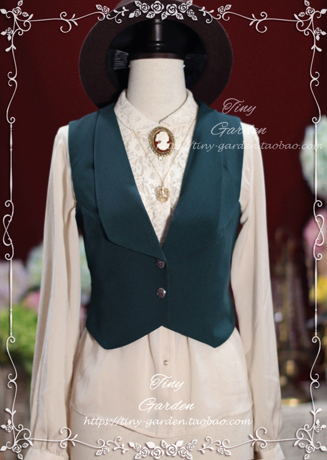 Tiny Garden~Old Love Songs~Lolita Elegant Vintage SK and Waistcoat S-waistcoats dark green 