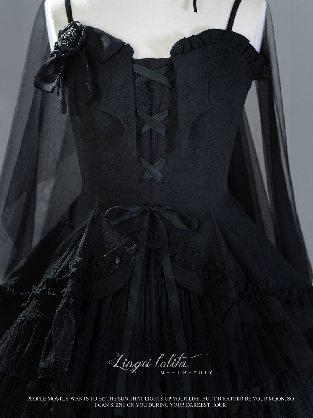 Lingxi Lolita~Rose Wing~Gothic Lolita Tiered Skirt Set   