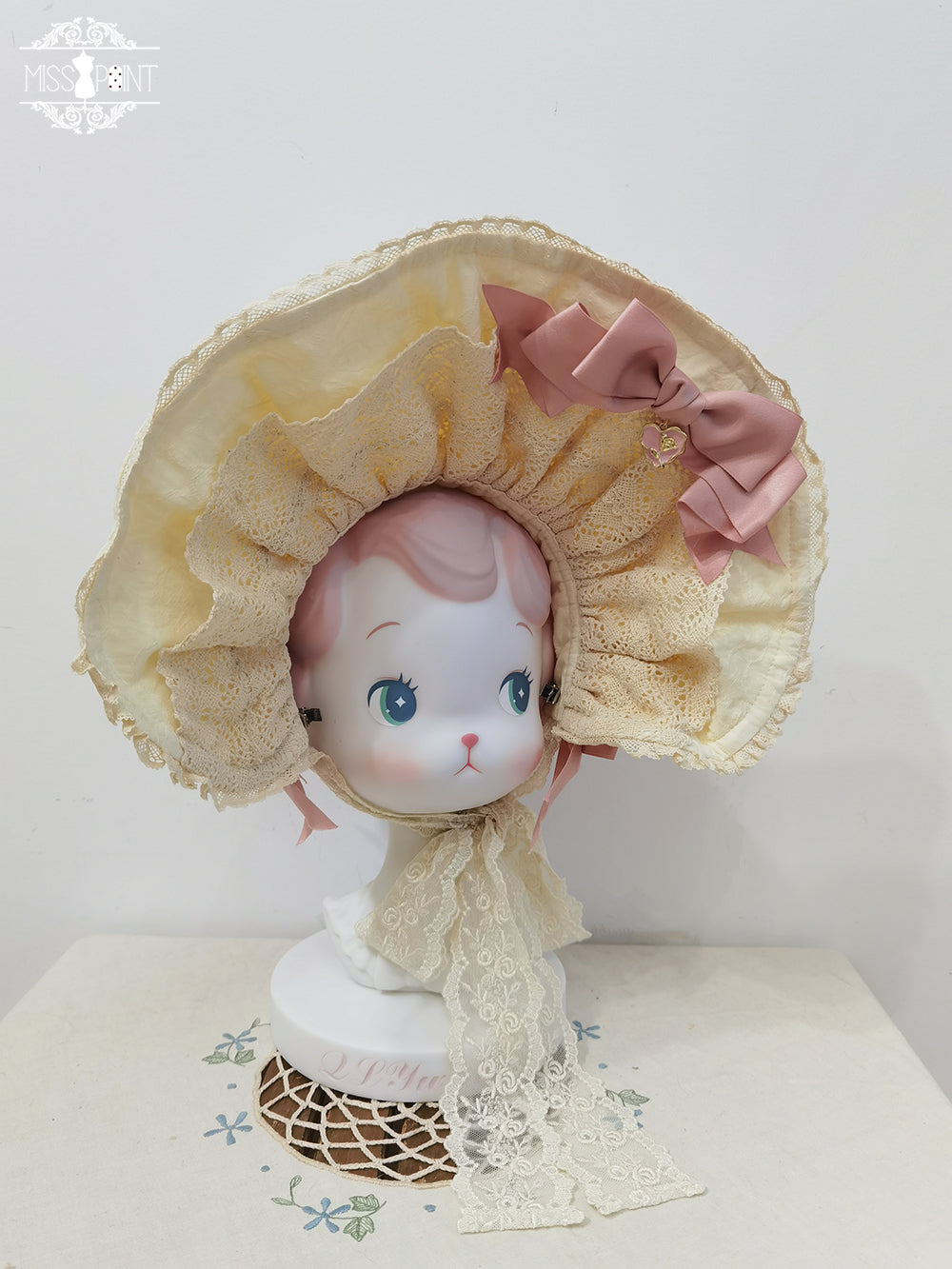 Miss Point - Lilyka Garden - Classic Lolita Headdress and Necklace Brooch Bow Trailing BNT - Cream Color