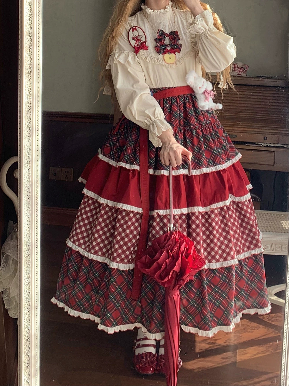 Miss Point - Forest Berry Bunny - Sweet Lolita Plaid Skirt Tiered Ruffles Spring SK