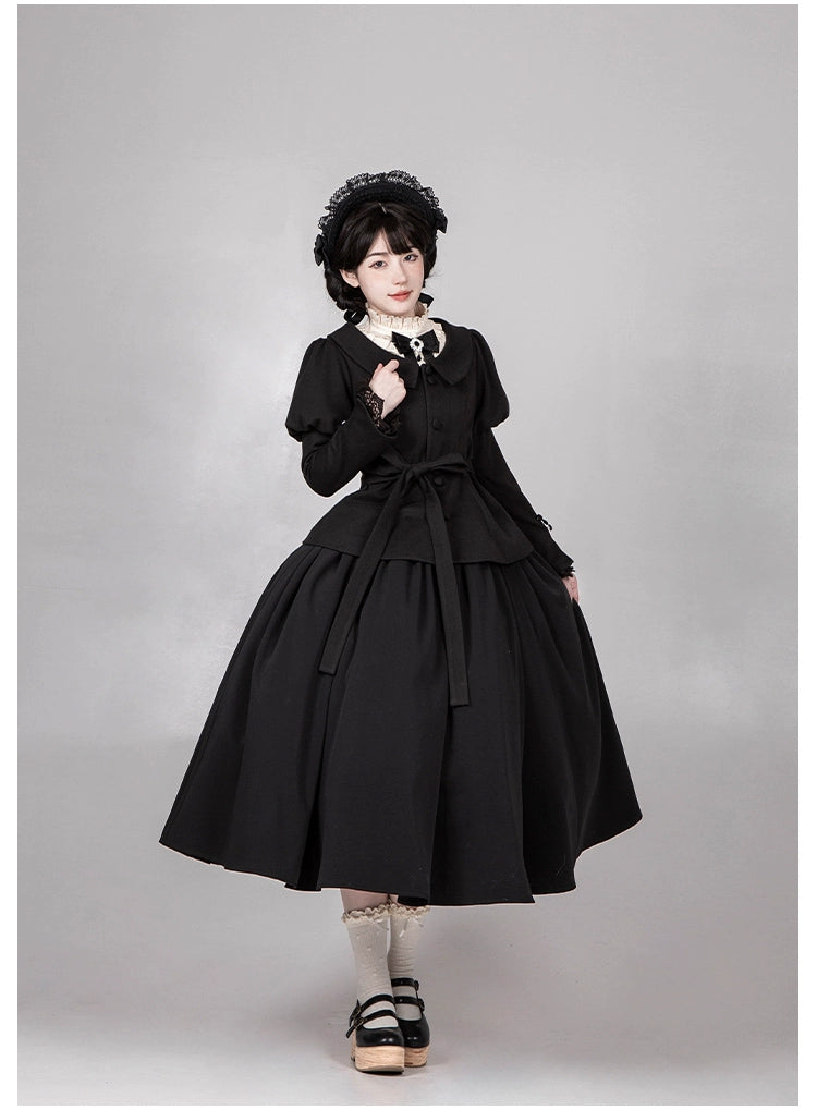 With PUJI~Old Testament~Classic Lolita Coat Black Plush Lolita Cape and Brooch