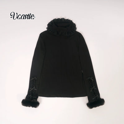 (Buy for me)Vcastle~Sweet Lolita High-neck Winter Fleece-lined Sweater black fleece-lined version S 