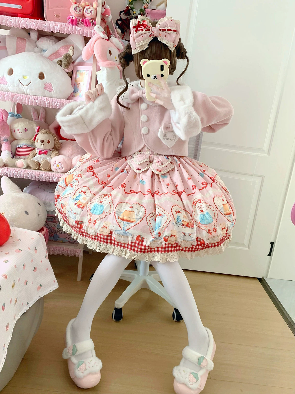 Rabbit Heart Knot - Sweet Lolita Winter Short Coat, Detachable Bunny-Ear Collar 45891:866856